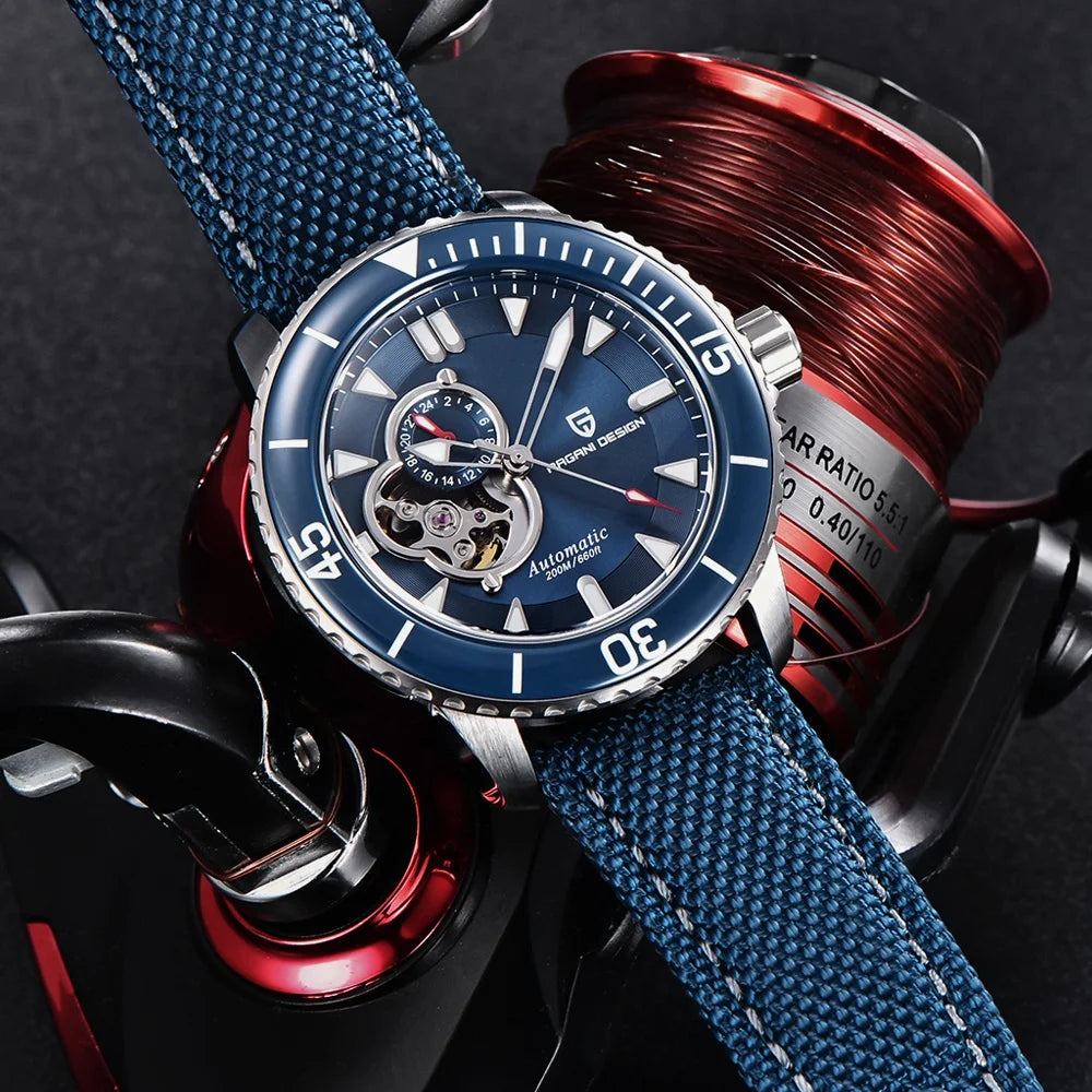 PAGANI DESIGN PD‑1674 Men’s Skeleton Automatic Mechanical Watch | Japan NH39 Movement, Stainless Steel, 20ATM (200M) Waterproof Luxury Wristwatch