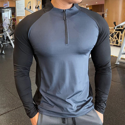 Men’s Long‑Sleeve Performance Training T‑Shirt – Quick‑Dry Half‑Zip Running & Fitness Top