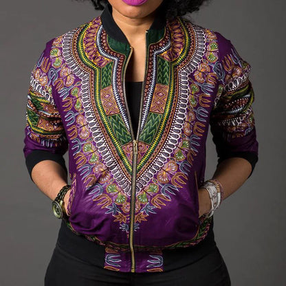 Women's African Dashiki Print Ethnic Jacket - Stand Collar, Stylish Traditional Clothing Rosamond