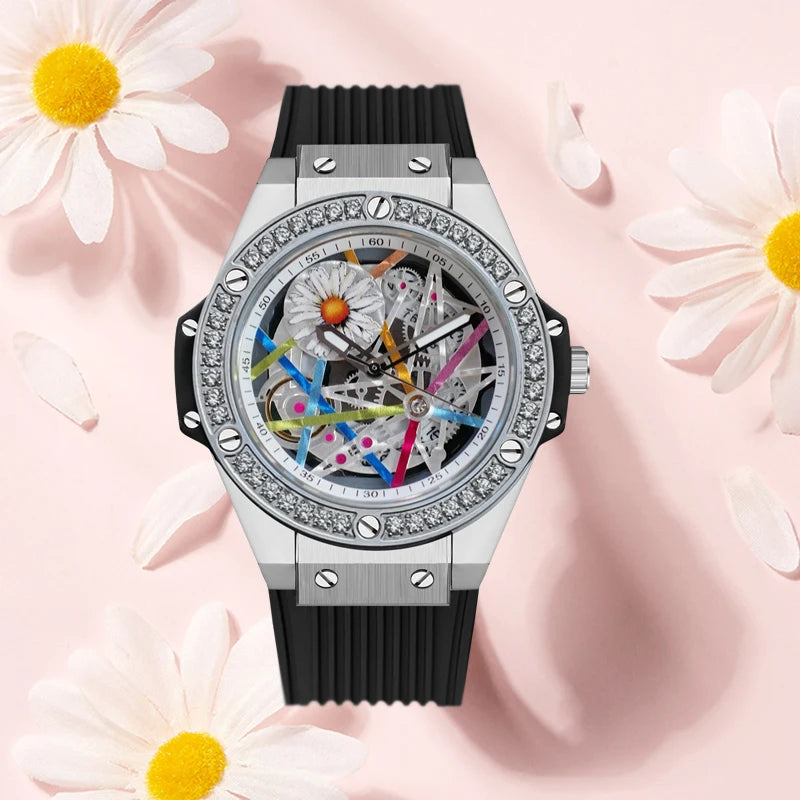 HANBORO Women’s Sunflower Quartz Watch | Diamond Dial, Colorful Design, Light Luxury Style Hermione