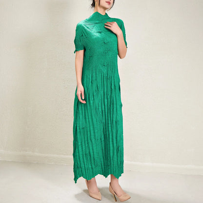 Women's Elegant Pleated Maxi Dress | Miyake Style with Belt, Breathable & Heat-Resistant Design Viviene