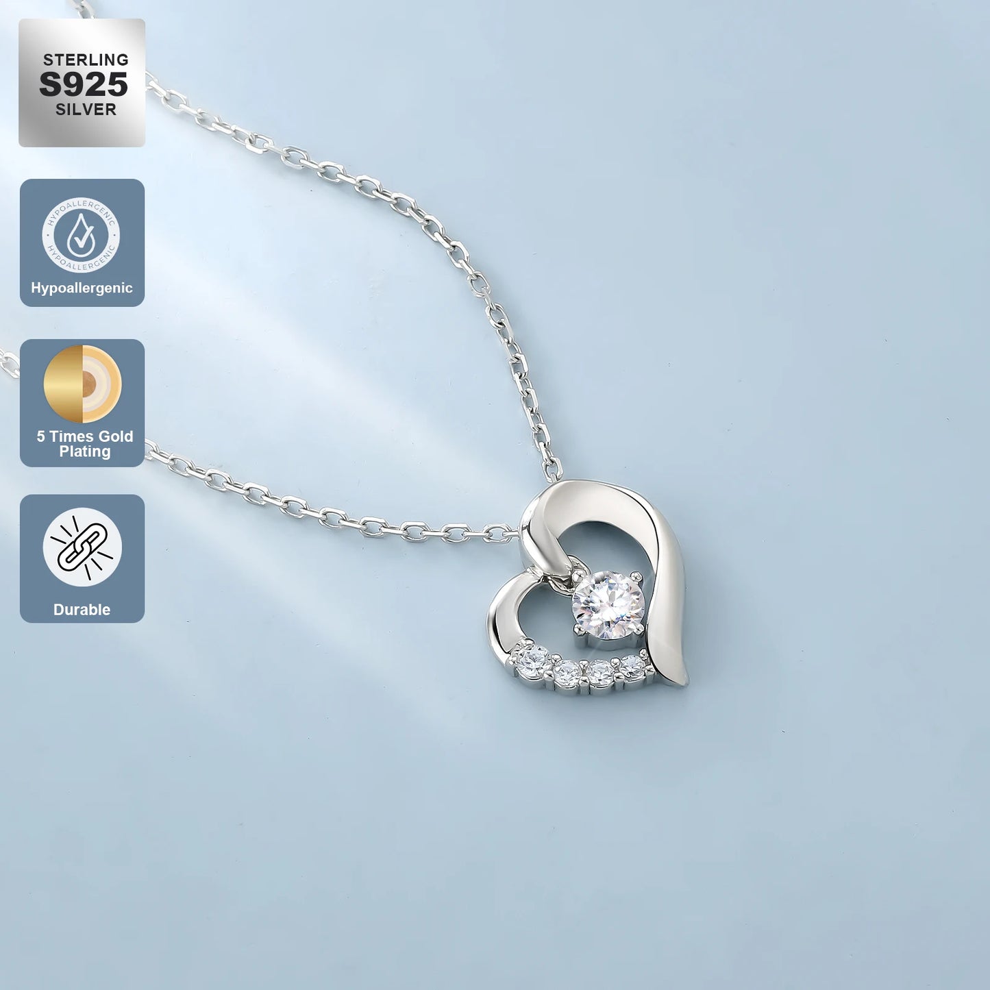 Mother's Day Gift - Heart Moissanite Pendant Necklace - 925 Sterling Silver Jewelry