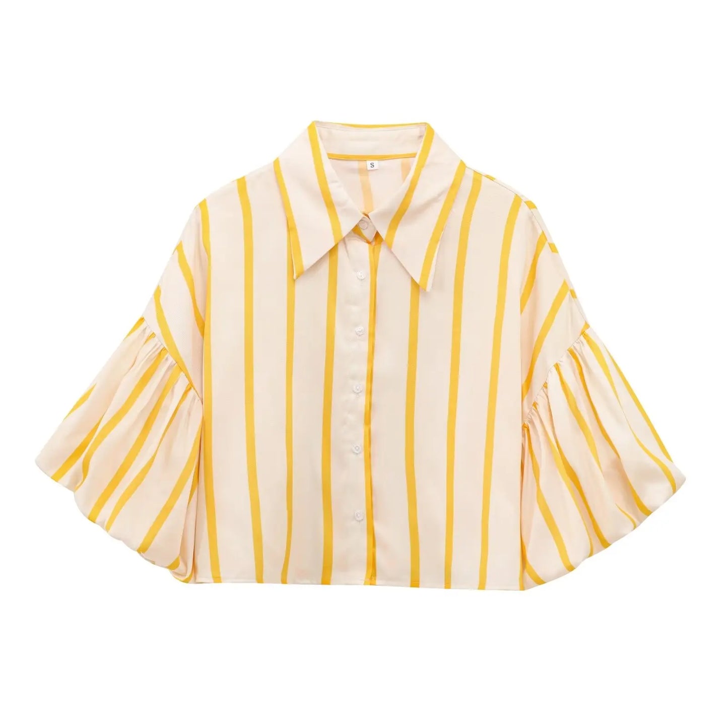 Women's Vintage Print Cropped Blouse – Loose, Comfortable with Puff Sleeves and Back Elastic