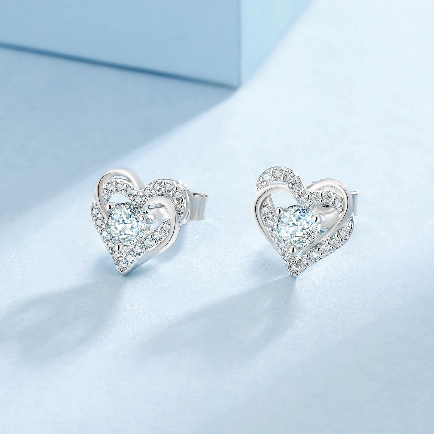 Moissanite Heart Stud Earrings – VVS1 GRA Certified Lab‑Created Diamond, 925 Sterling Silver with 14K White Gold, Hypoallergenic