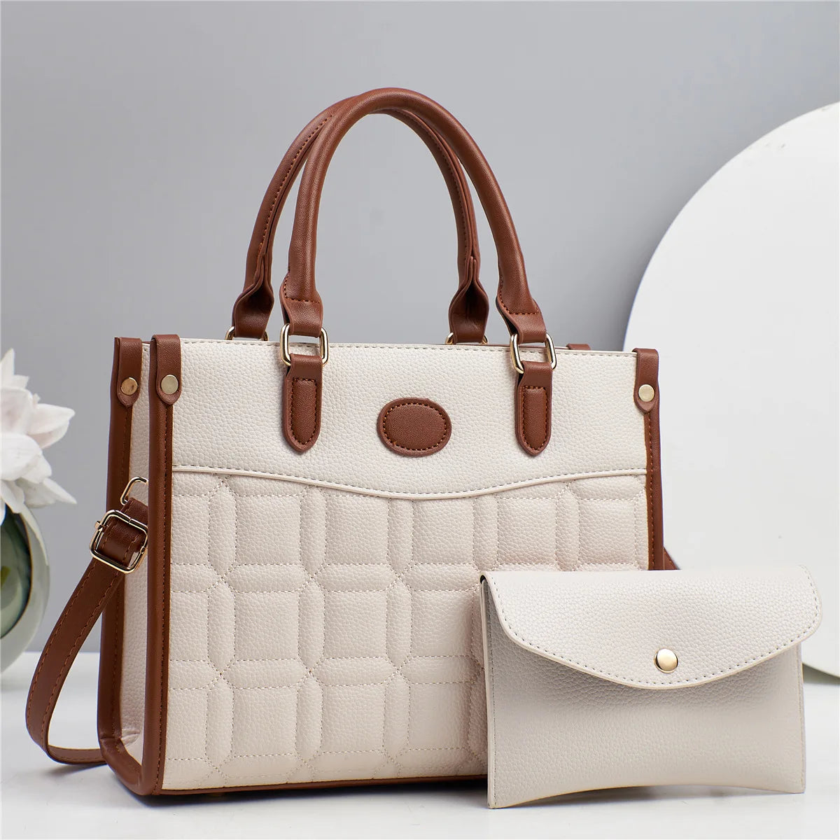 Women's 2-in-1 Designer Tote Bag – Stylish Handbag with Zipper Closure & Polyester Lining for All Seasons