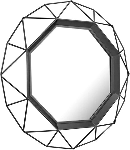 Large Octagonal Wrought Iron Wall Mirror – Metal Hanging Hook Decorative Art for Living Room and Home Decor