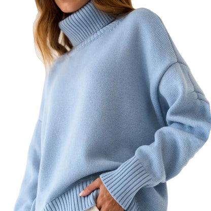Women's Warm Wool Turtleneck Sweater - Cozy High Neck Knitwear Jumper for Casual Daily Wear Cecily