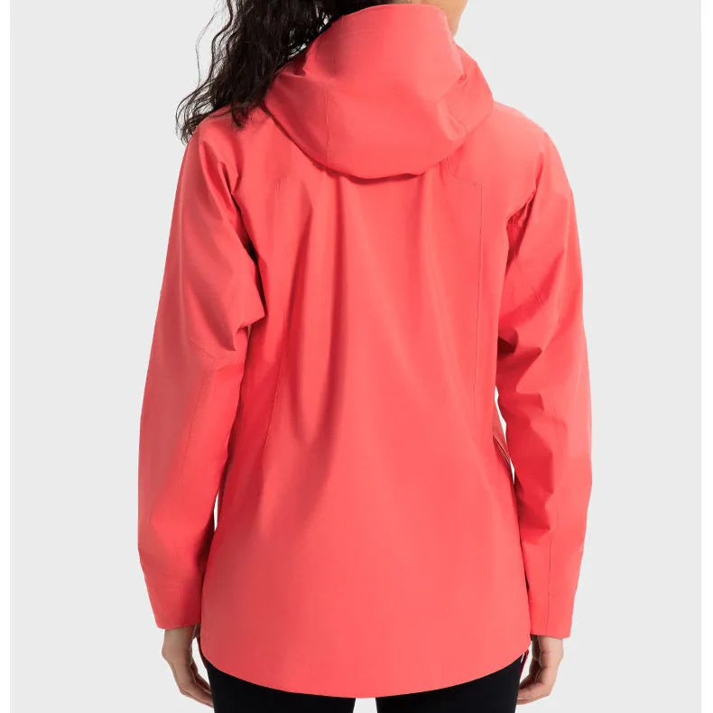 Women's Windproof Waterproof Hooded Jacket – Zip-Up High Neck Outdoor Jacket for Hiking, Climbing, and Adventure with Pockets Jackie