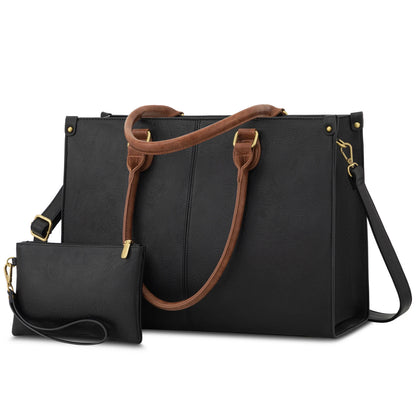 Vintage Leather Laptop Tote Bag – Large Capacity Business Handbag for Women, Stylish Work Bag & Computer Bag