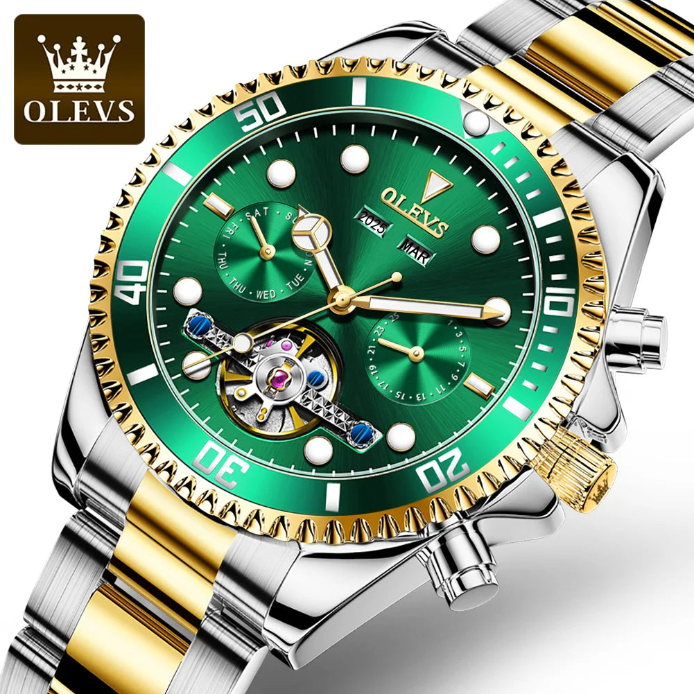 OLEVS 6605 Men's Luxury Watch - Automatic Mechanical, Stainless Steel Band, Elegant Relogio Montre Homme Wristwatch