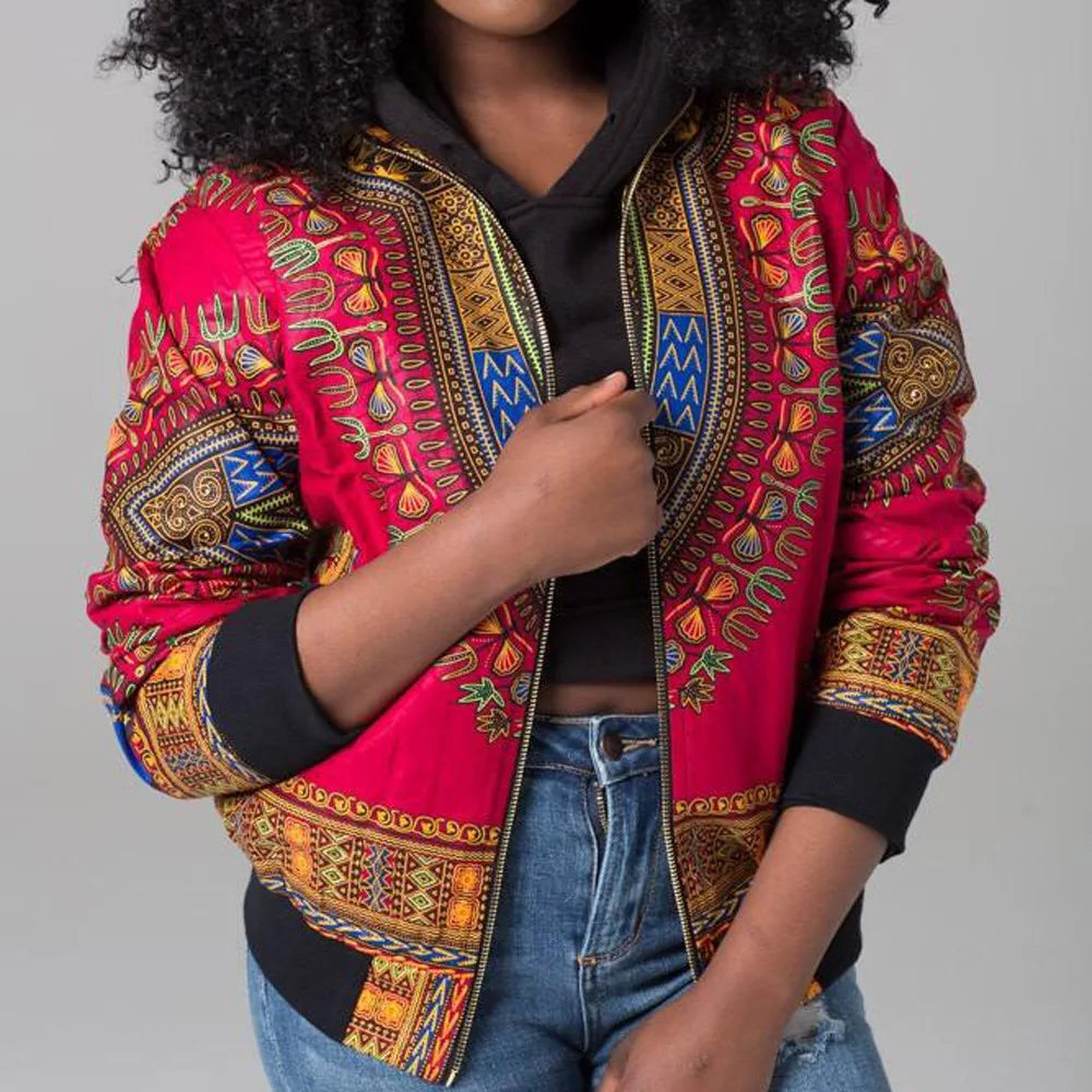 Women's African Dashiki Print Ethnic Jacket - Stand Collar, Stylish Traditional Clothing Rosamond