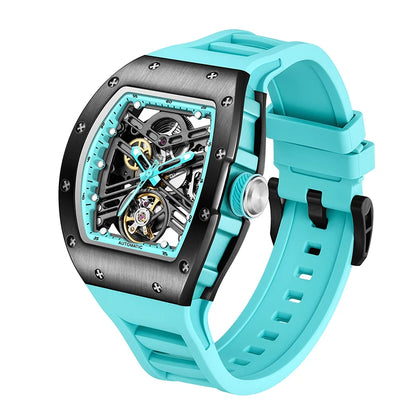 Luxury Men's Automatic Mechanical Watch – 30M Waterproof, Hollow Dial, Luminous Display, Silicone Strap & Power Reserve
