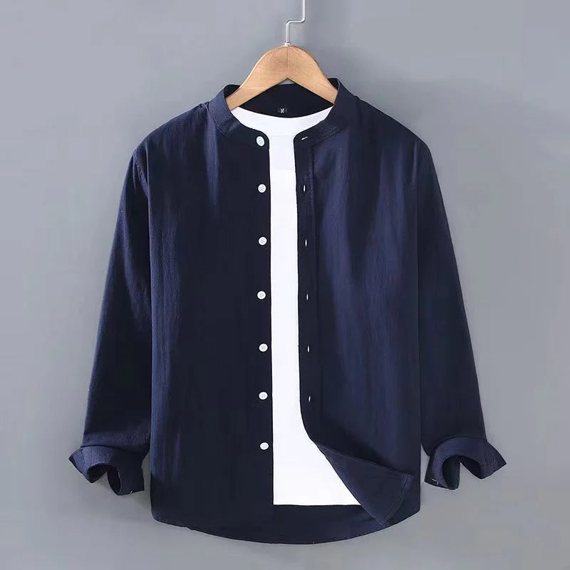 Men Button Linen Shirt Long Sleeve