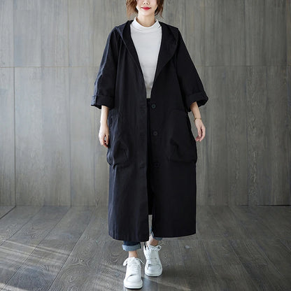 Casual Hooded Women's Coat with Pockets – Loose-Fit Long Autumn Jacket Ruby