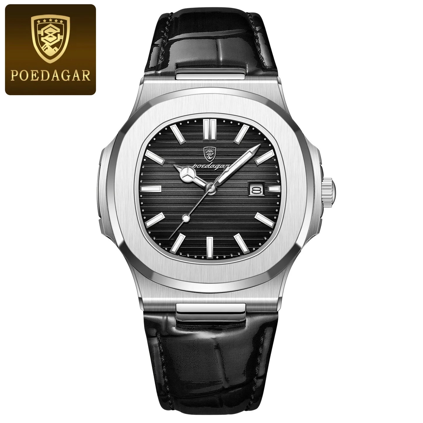 POEDAGAR 613 Men's Luxury Gold Watch – Fashion Square Quartz Business Watch with Stainless Steel, Waterproof, Luminous, and Date Display Thierry