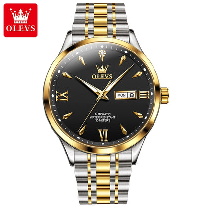 OLEVS 9956 Men's Automatic Watch - Stainless Steel, Waterproof, Mechanical, Double Calendar, Business Style