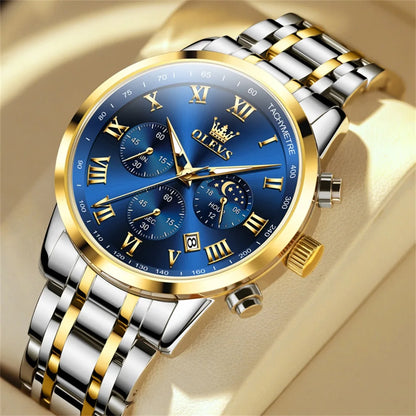 OLEVS 5529 Chronograph Watch – Waterproof Stainless Steel Luminous Sports Watch for Men