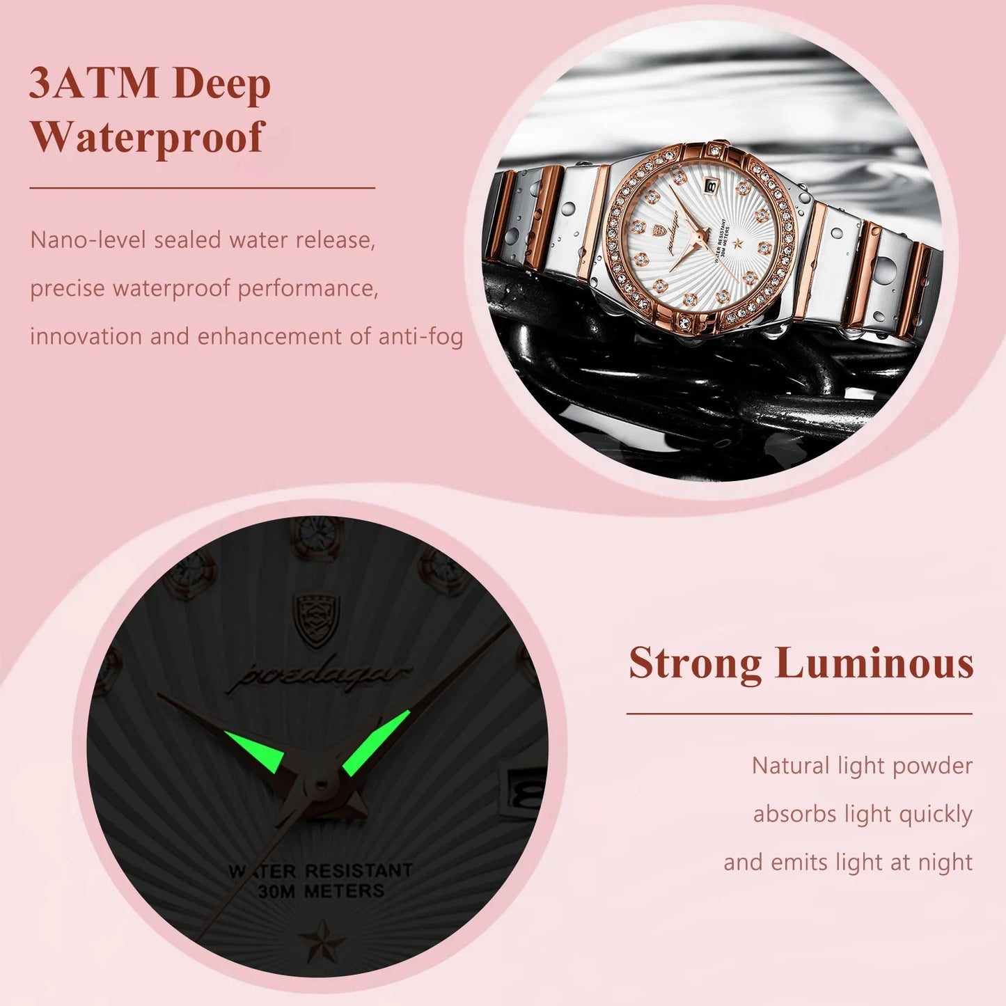 POEDAGAR 302 Women's Watch – Fashion Elegant Diamond Bracelet Quartz Wristwatch, Stylish Ladies Watch