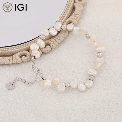 Vintage 925 Sterling Silver Freshwater Pearl Bracelet – 18K Gold Plated Baroque Pearl Bracelet for Women