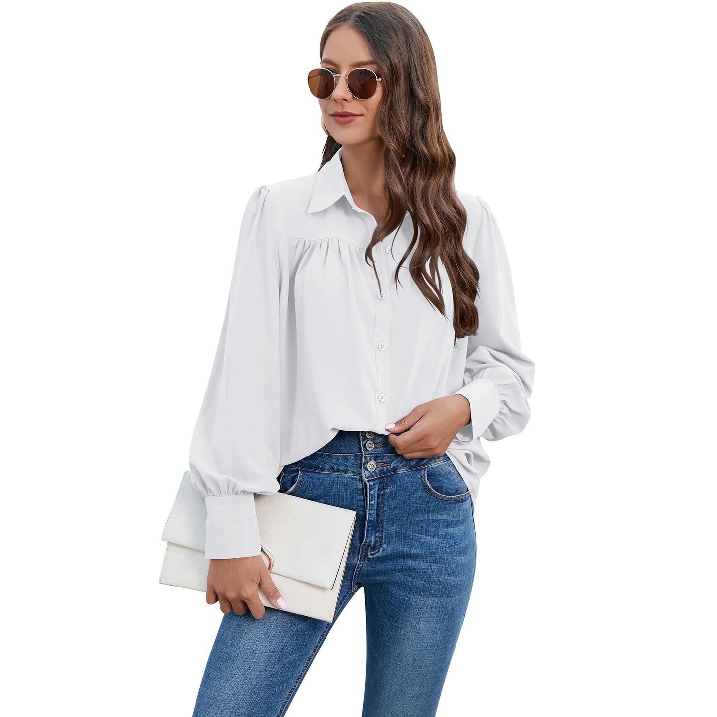 Women's Pleated Chiffon Shirt - Long-Sleeve Top Shaira