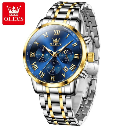 OLEVS 5529 Chronograph Watch – Waterproof Stainless Steel Luminous Sports Watch for Men