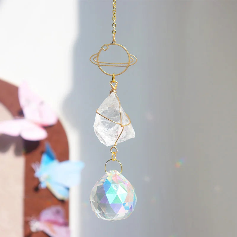 Natural Crystal Suncatcher | Raw Healing Crystals Hanging Sun Catcher for Home Décor & Positive Energy