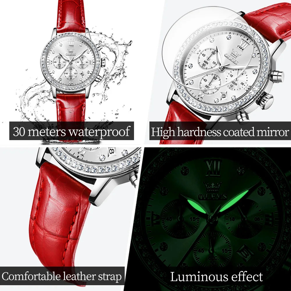 OLEVS 9933 Women's Luxury Quartz Watch - Elegant Leather Band, Stylish Analog Design for Ladies