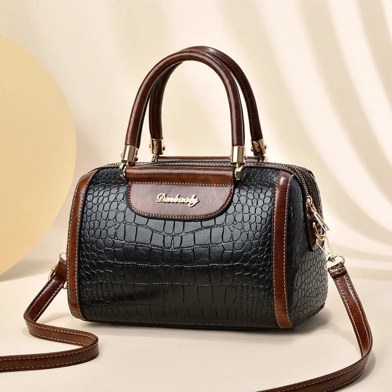Women’s Handbags – Large Capacity Barrel-Style Boston Bag, Stone Pattern Messenger and Shoulder Bag Anna