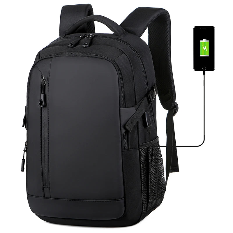 Lightweight Waterproof PU Laptop Backpack – 15.6-Inch Business Travel School Bag with USB Charging Port