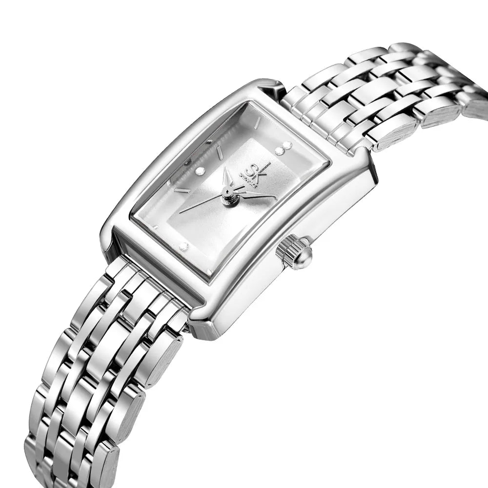Shengke Luxury Ladies' Gold Watch - Fashion Steel Square Dial, Rectangle Design, Quality Brand Wristwatch Ruth