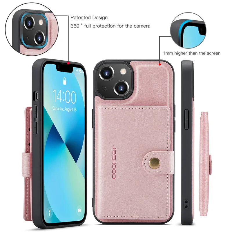 2-in-1 Detachable Magnetic Wallet Case | Retro PU Leather Phone Cover for iPhone 15, 14, 13, 12