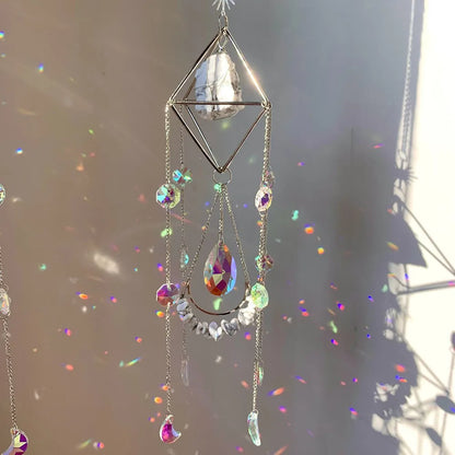 Natural Crystal Handmade Sun Catcher | Moon-Shaped Rainbow Prism Decor