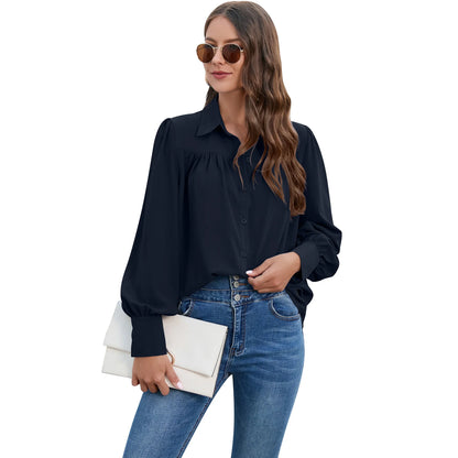 Women's Pleated Chiffon Shirt - Long-Sleeve Top Shaira