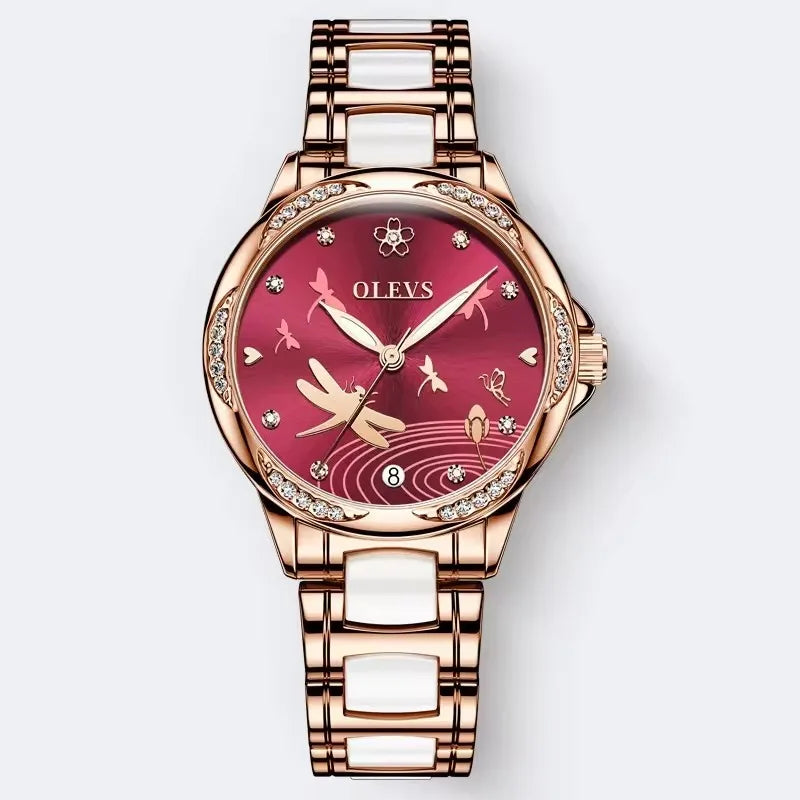 OLEVS 6610 Women's Luxury Mechanical Watch - Top Brand, Automatic Movement, Ceramic & Stainless Steel Band, Korean Style Reloj