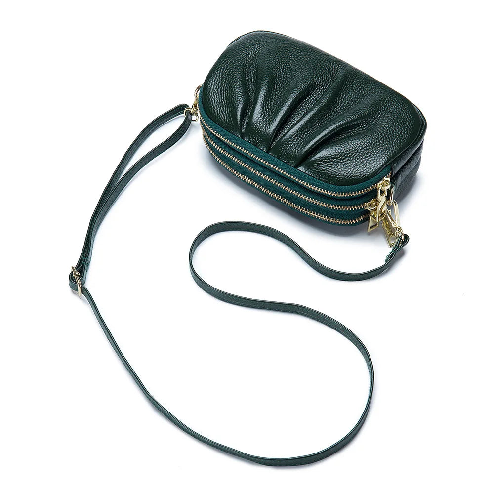 Women Genuine Cow Leather Shoulder Bag Simple Cowhide Large Phone Pocket Sling Bag Nelly