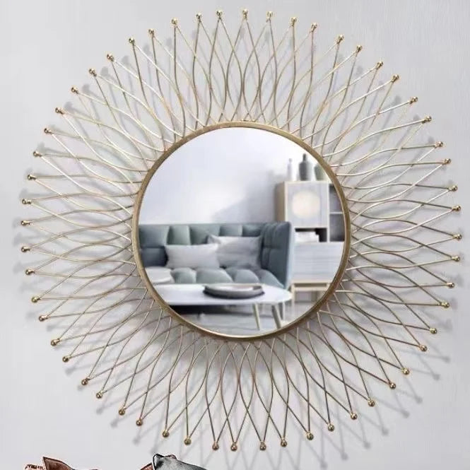 Modern Novel Design Large Decorative Wall Mirror – Gold Metal Frame Art for Living Room Indoor Decor