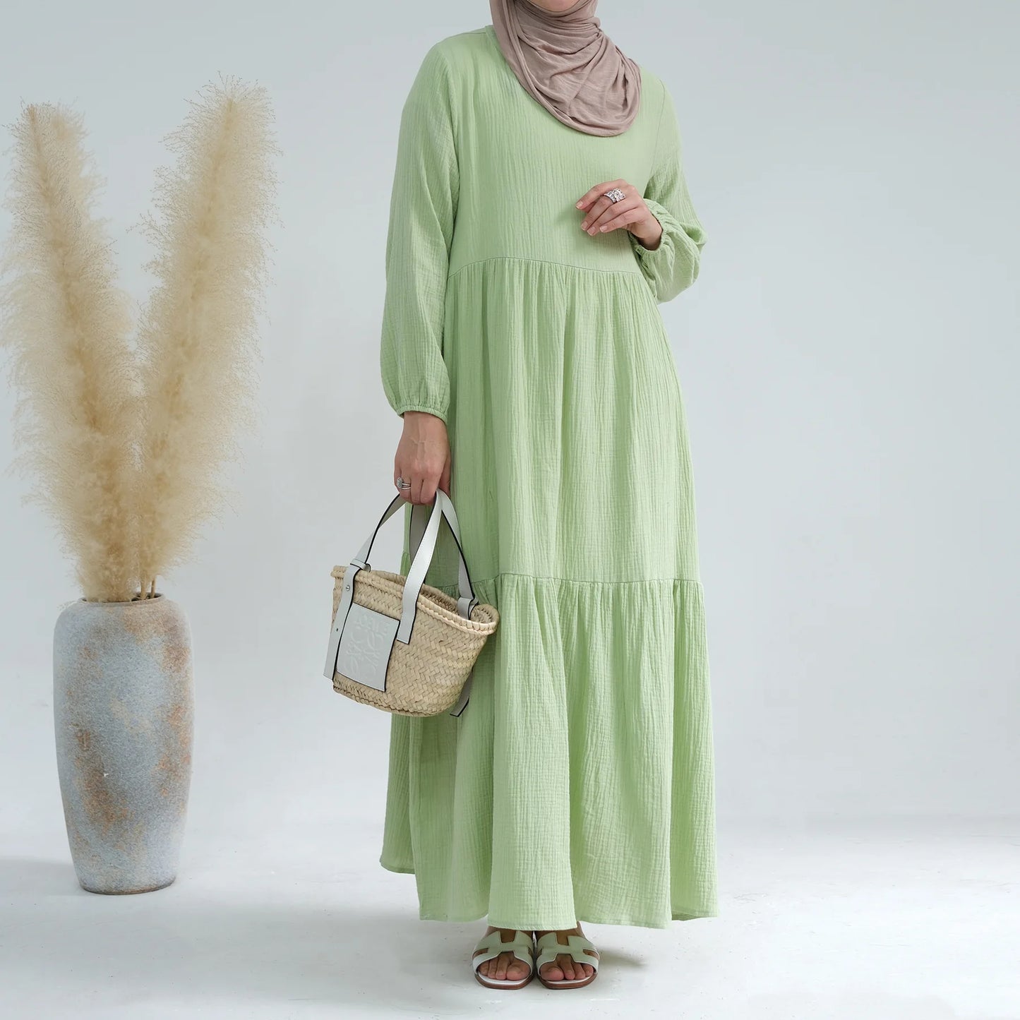 Women’s Cotton Long-Sleeve Dress – Casual Abaya Muslim Clothing