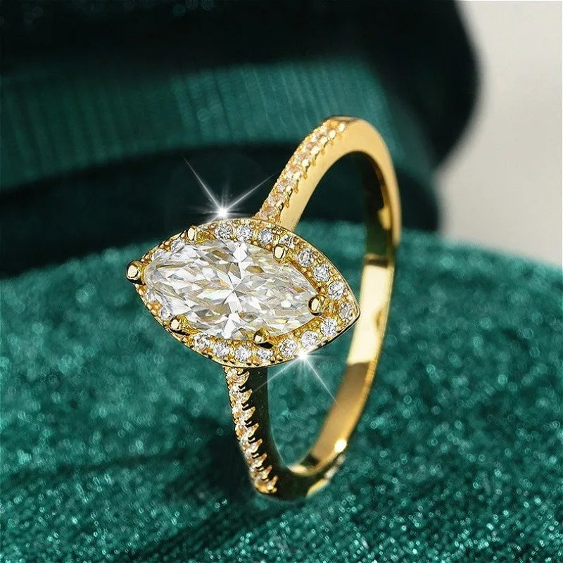 Women's Classic Horse Eye VVS1 Moissanite Ring – Fine Jewelry in S925 Sterling Silver, Elegant Ladies' Style