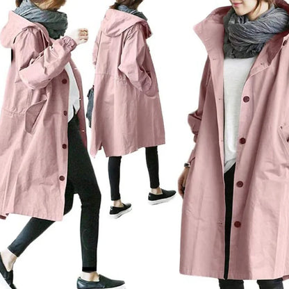 Casual Hooded Windbreaker for Women – Long Style Solid Color Trench Coat with Long Sleeves, Loose Fit Cardigan Dust Coat Sabriel