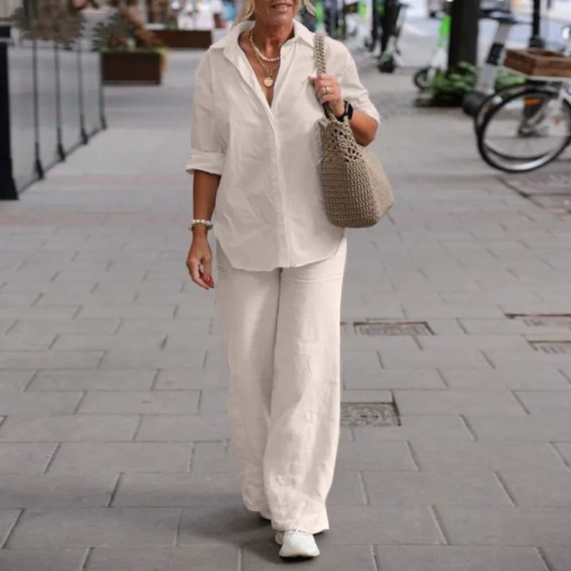 Women Casual Solid Color Pants Wide Leg Set
