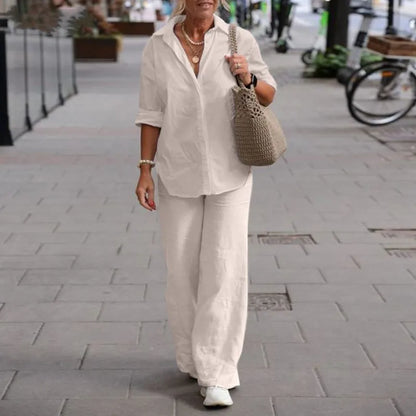 Women Casual Solid Color Pants Wide Leg Set