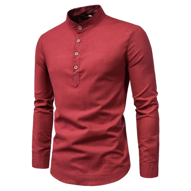 Men's Cotton Long Sleeve Shirt - Spring Summer Slim Fit Business Casual Collar Design Luke