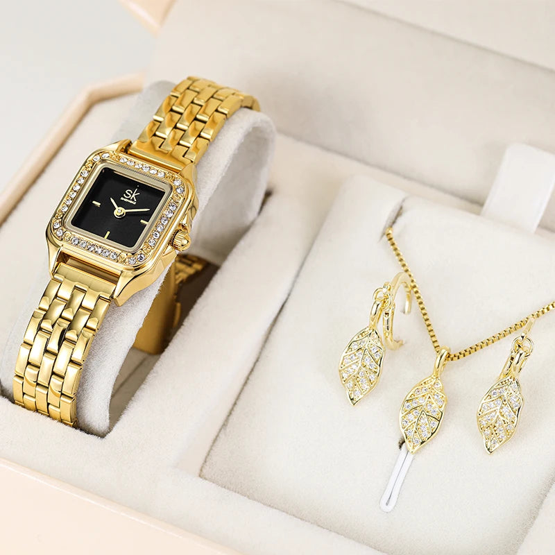Shengke Ladies' Jewelry Watch Set - Bamboo & Maple Leaf Design, Women’s Gift Box Wristwatches Dorothy