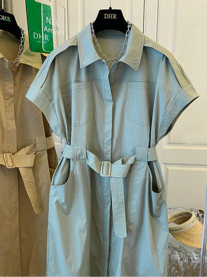 Summer Women's French Slim Belted Stitching Dress Blouse Aelin