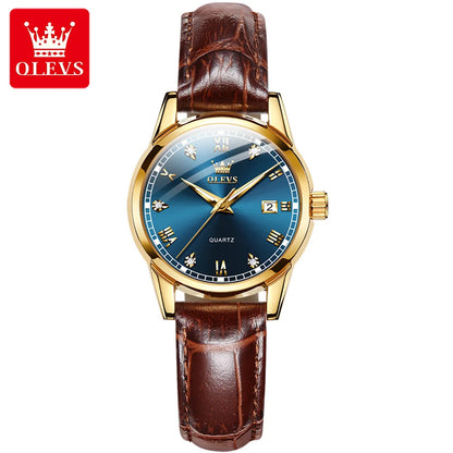 OLEVS 6896 Genuine Leather Quartz Watch – Waterproof Unisex Design with Stylish Dial for Men and Women
