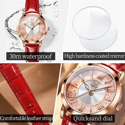 OLEVS 5539 Women's Casual Quartz Wristwatch – High-Quality Waterproof Watch with Genuine Leather Strap Laure