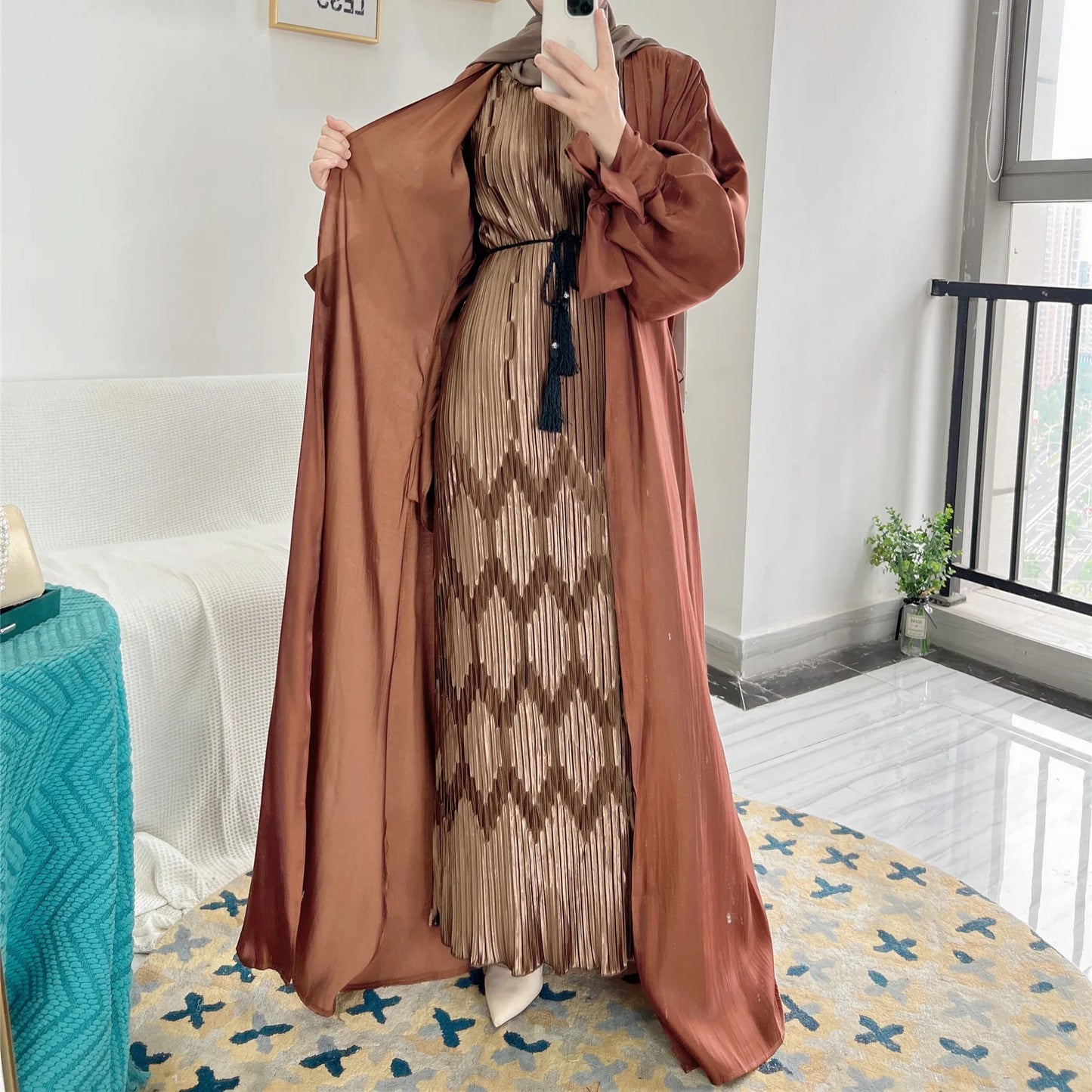 Shiny Open Abaya Cardigan – Modest Islamic Clothing for Muslim Women | Dubai & Turkey Style Dress Jameela