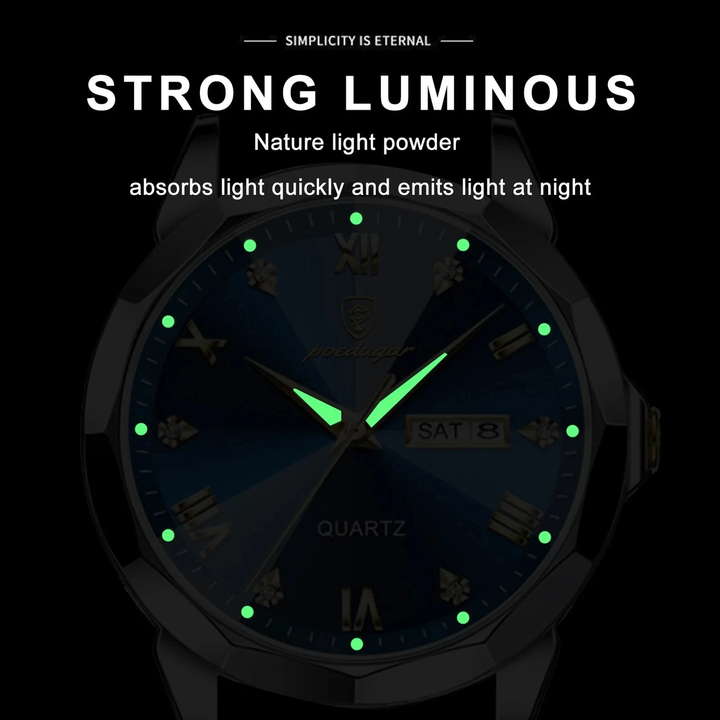 POEDAGAR 810 Men's Luxury Business Watch – Stainless Steel Waterproof Quartz Watch with Luminous Hands, Date Display, and Blue Dial Gerard