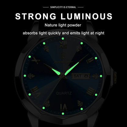 POEDAGAR 810 Men's Luxury Business Watch – Stainless Steel Waterproof Quartz Watch with Luminous Hands, Date Display, and Blue Dial Gerard