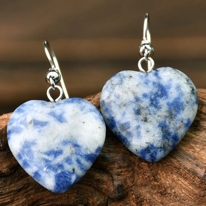 Natural Stone Dangle Earrings – Turquoise, Amethyst, Tiger Eye Heart Design, Handmade Jewelry for Women